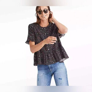 Madewell Studio Ruffle Hem Top in Starry Night Size S EUC